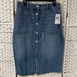 Michael Kors Denim Button-Front Pencil Skirt in Medium Blue